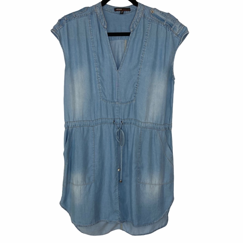Love Culture Sleeveless Chambray Tie Waist Dress